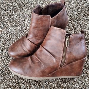 Brown faux leather ankle boots